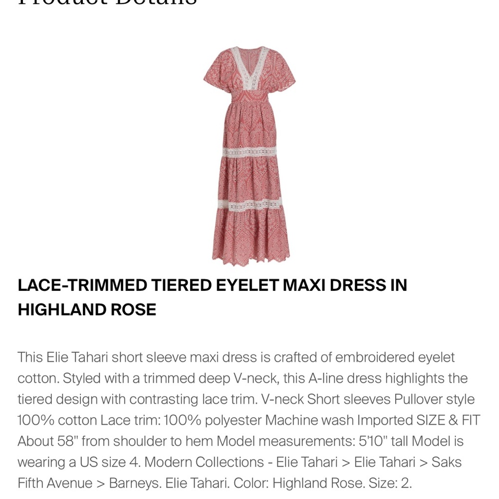 Elie Tahari Pink Lace-Trimmed Maxi Dress